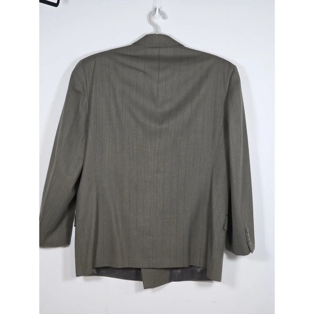 Calvin Klein Double-Breasted Suit 46 Wool NWOT Vintage USA Union Made Gray Green